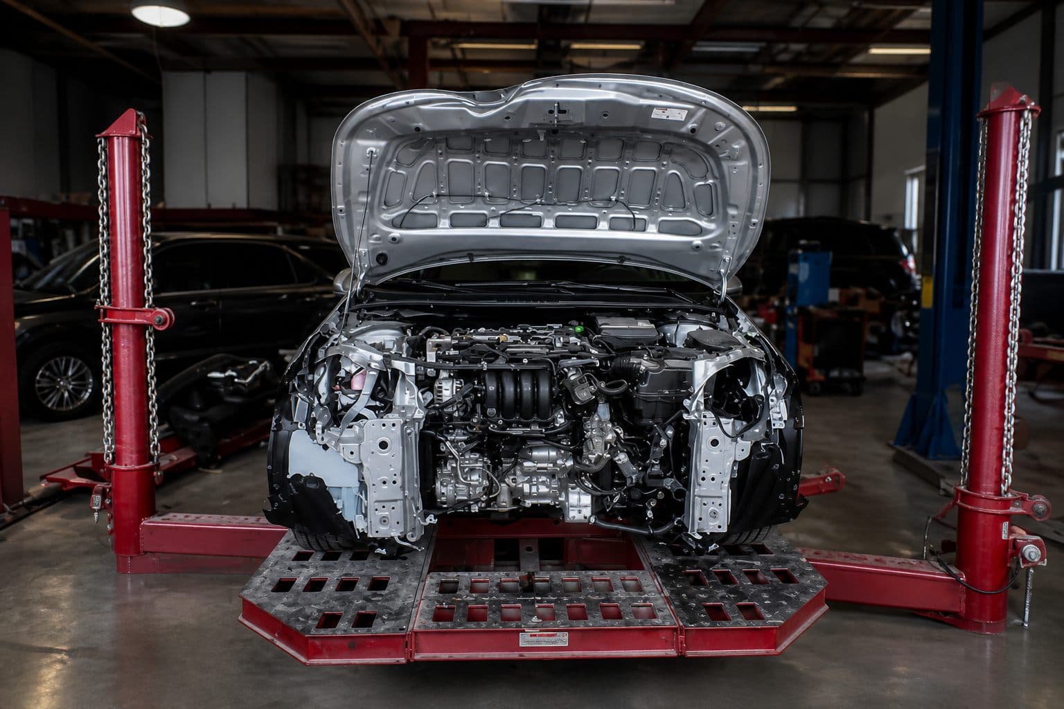 Frame Straightening Serving Cape Coral, FL Frame Straightening Serving Cape Coral, FL — Speedeezz Auto Finish front-end structural repair on frame machine in Fort Myers